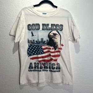 Vintage Twin Towers New York NY Gildan‎ T Shirt Mens Large Off White God America